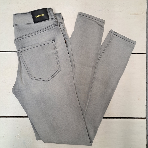 Express Gray Skinny Jeans Stretch Denim Women's Size 2 Long Or 28 Waist - Picture 1 of 10